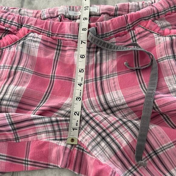Victoria’s Secret Pajama Pants Woman’s Medium Pink Plaid Silver Metallic Pockets - Picture 7 of 8